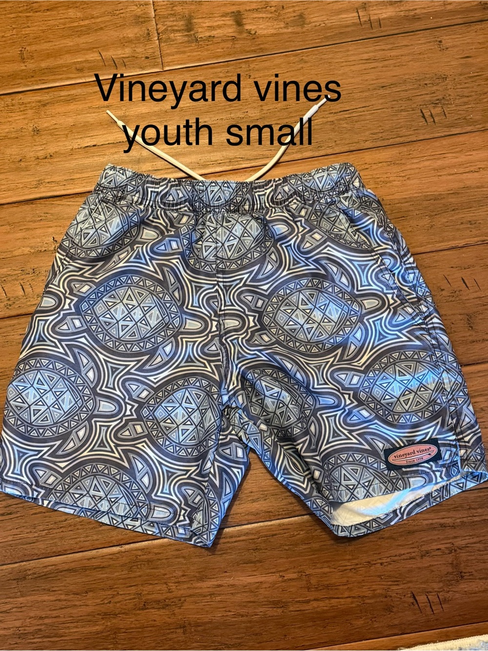 Vineyard Vines Blue Geometric Sea Turtle Youth Swim trunks